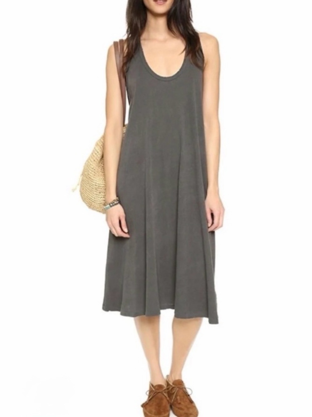 The Great Swing Tank Dress Gray 3 Large L Distressed Racerback Lightweight Midi